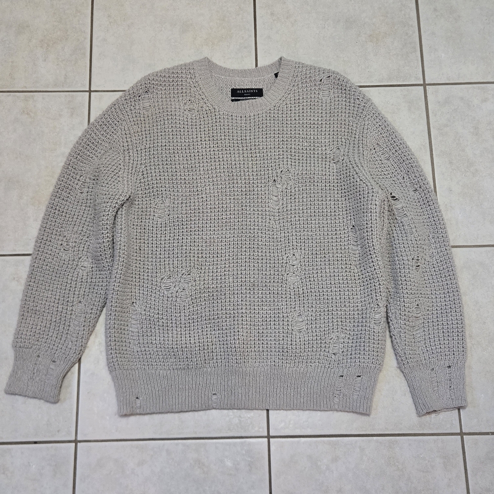 All Saints Vektarr Crew Sweater Men’s Size S Beige Oversized Distressed Knit